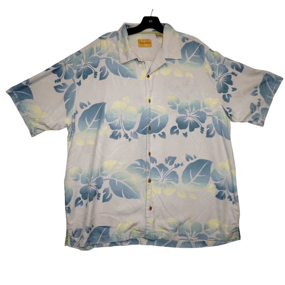 Tommy Bahama 100% Silk Hawaiian Shirt – Blue Floral – XL